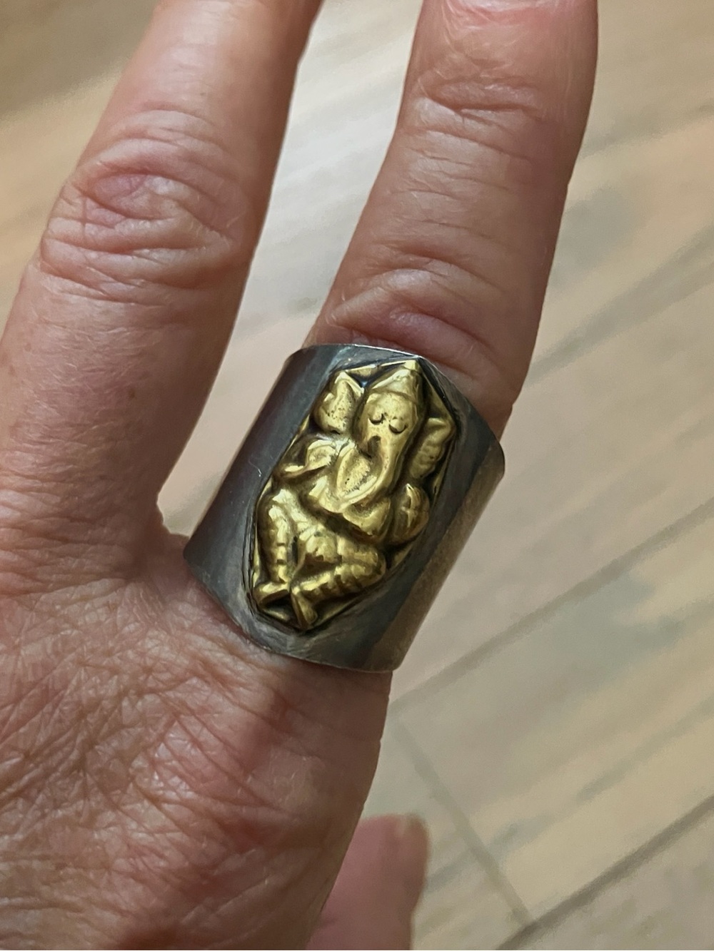 Gold and Silver Tone Ganesha Statement Ring - Men's Accessory
